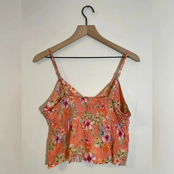 NWT Pink Rose Floral Spaghetti Strap Crop Top, Pink/Salmon Color Large Boho Chic - Picture 3 of 4
